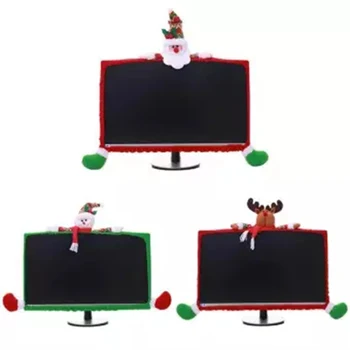 

Christmas Computer Monitor Cover 3D Cartoon Flannel Screen Border Protector Christmas Decoration BJStore