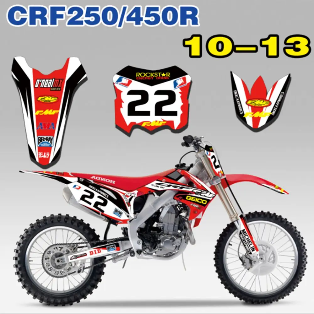 

New Full Graphics Decals Stickers Custom Number Name Glossy Bright Stickers Waterproof for 2010-2013 HONDA CRF250 CRF450