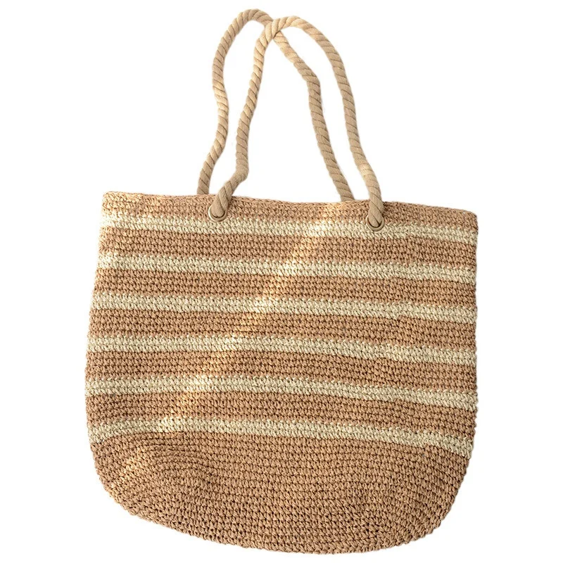 

ABZC-Capacity Net Shopping Bags Cotton Rope Shoulder Bags Weave Knitting Handbag Hollow Out Summer Beach Bags Cheap Straw Bags