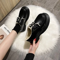 Autumn New Women's Small Leather ShoesAll-match Thick-soled High-heeled Retro Student Plus Velvet Single Shoes Comfortable Boots