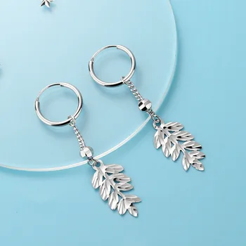 

Keeper 925 Sterling Silver Fashion Hoop Earrings Funny Geometric Leaf Unusual Earrings Pendants Fashion Aesthetic Jewelry 2020
