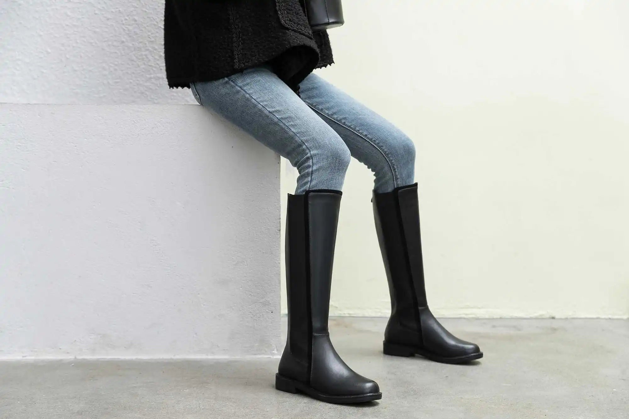 Lenkisen/большие размеры; Простые Стильные рыцарские сапоги из натуральной кожи с круглым носком на среднем каблуке; зимние теплые женские