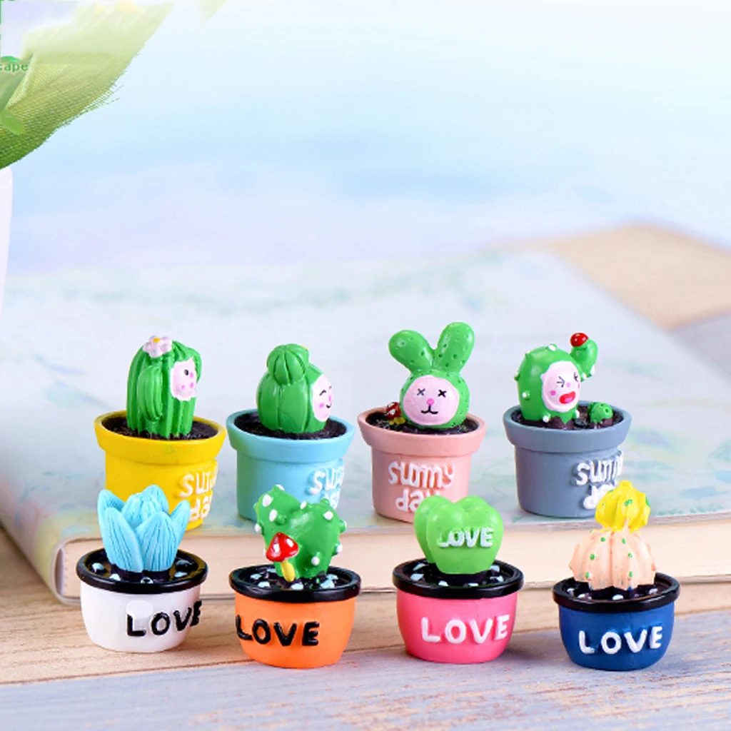 4pcs Cute Mini Cactus Ornament Fairy Garden Supplies Home Office Desk Decor Garden DIY Crafts Micro Landscape Decoration