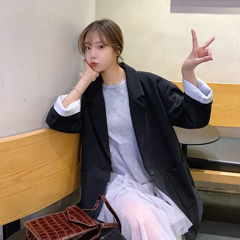 

Photo Shoot CHIC Small Suit Coat Women's 2019 Spring New Style Korean-style Online Celebrity Loose Retro Casual Black And White