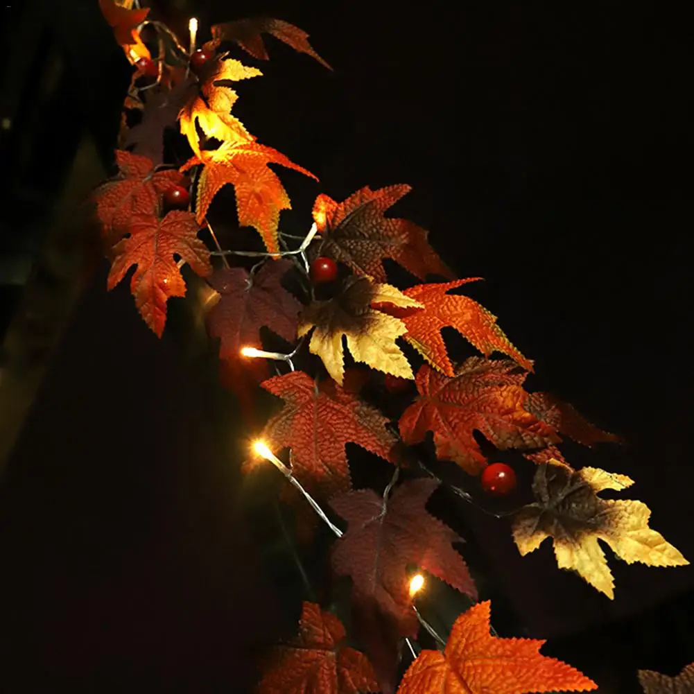 Светодиодный Шелковый венок для сбора урожая, передний дверной венок, Тыквенные акорны, Тыквенные ягоды, кленовые листья, грейпвин, венок на День Благодарения