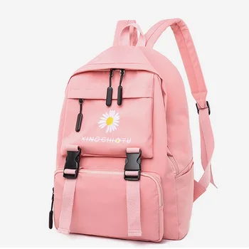 

Printing Student Backpack Teenage Girls School Bags Pink Cute Flowers Nylon Women Back Pack Preppy Style Bagpack Girl Teen 2020