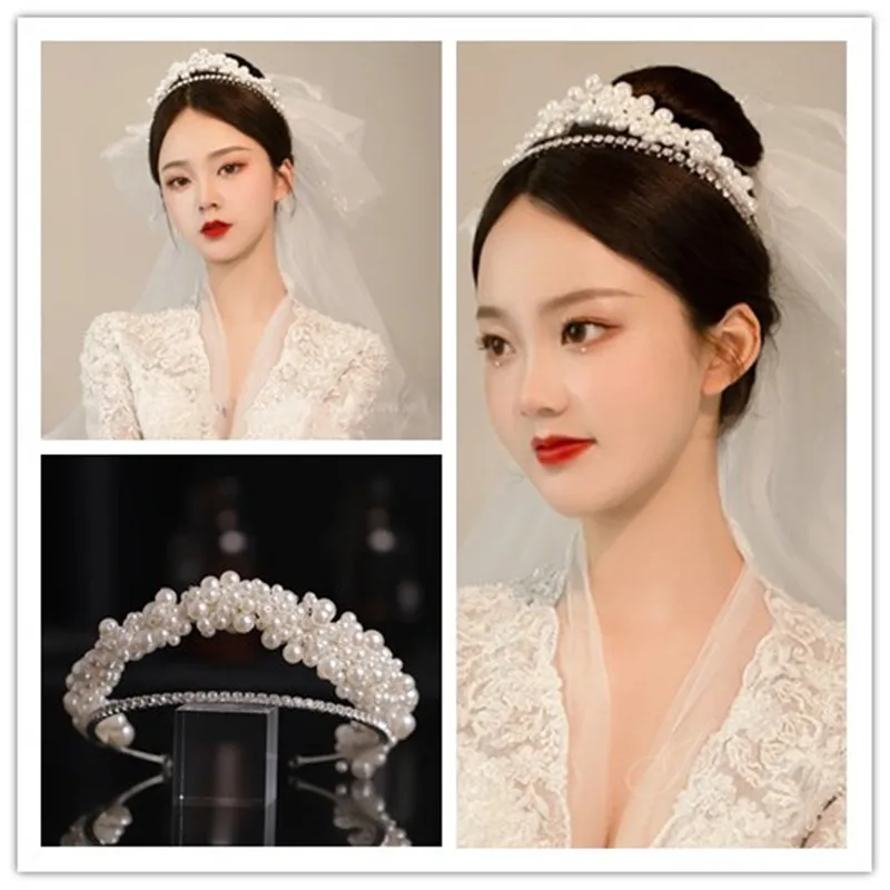 

Silver Color Luxurious Crystal Pearl Headband Bridal Tiara Headbands Fashion Women Wedding Hair Accessories Hairband Party Gift