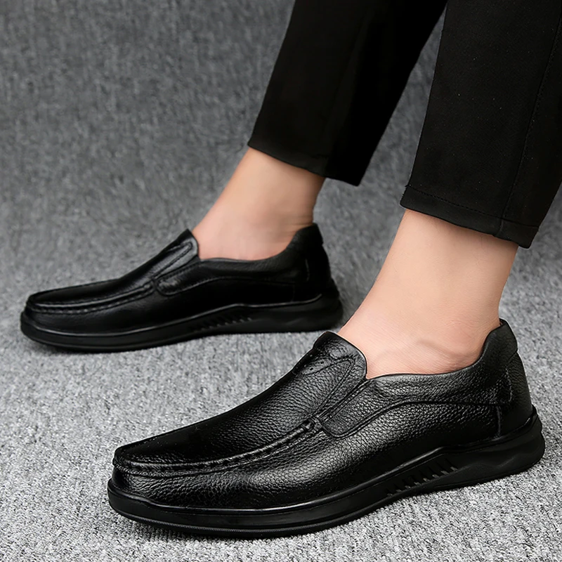 

Мужские классические лоферы из натуральной кожи, коричневые или черные повседневные туфли без застежки, обувь для офиса, 2023