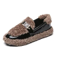 Женская милая плюшевая обувь на платформе; Zapatos de mujer; обувь на плоской подошве; женская модная однотонная теплая хлопковая обувь с коротким плюшем