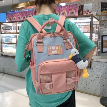 

Pink Nylon schoolbag backpack for girl Teen Bookbags Women Patchwork Cute Sweet school bags teenager girls College style