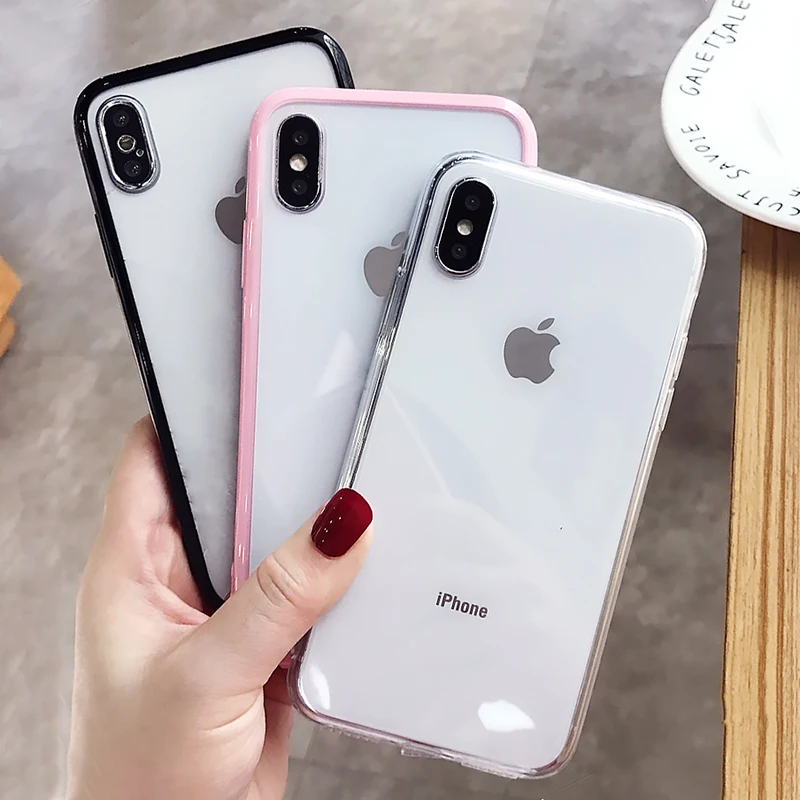 

Transparent Simple Plain Phone Cases For iphone X XR XS Max Fashion Couples TPU Acrylic Clear For iphone 6 6S 7 8 Plus X Cover