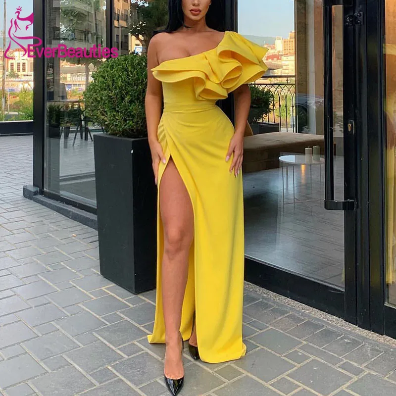 

Abiye Gece Elbisesi Mermaid Evening Dress Long 2020 Satin Side Slit Evening Gowns Formal Dresses Robe De Soiree