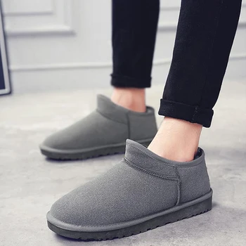 

solid suede winter shoes men ankle boots warm plush shoes men boots for male casual slip-on platform flat boots men shoes