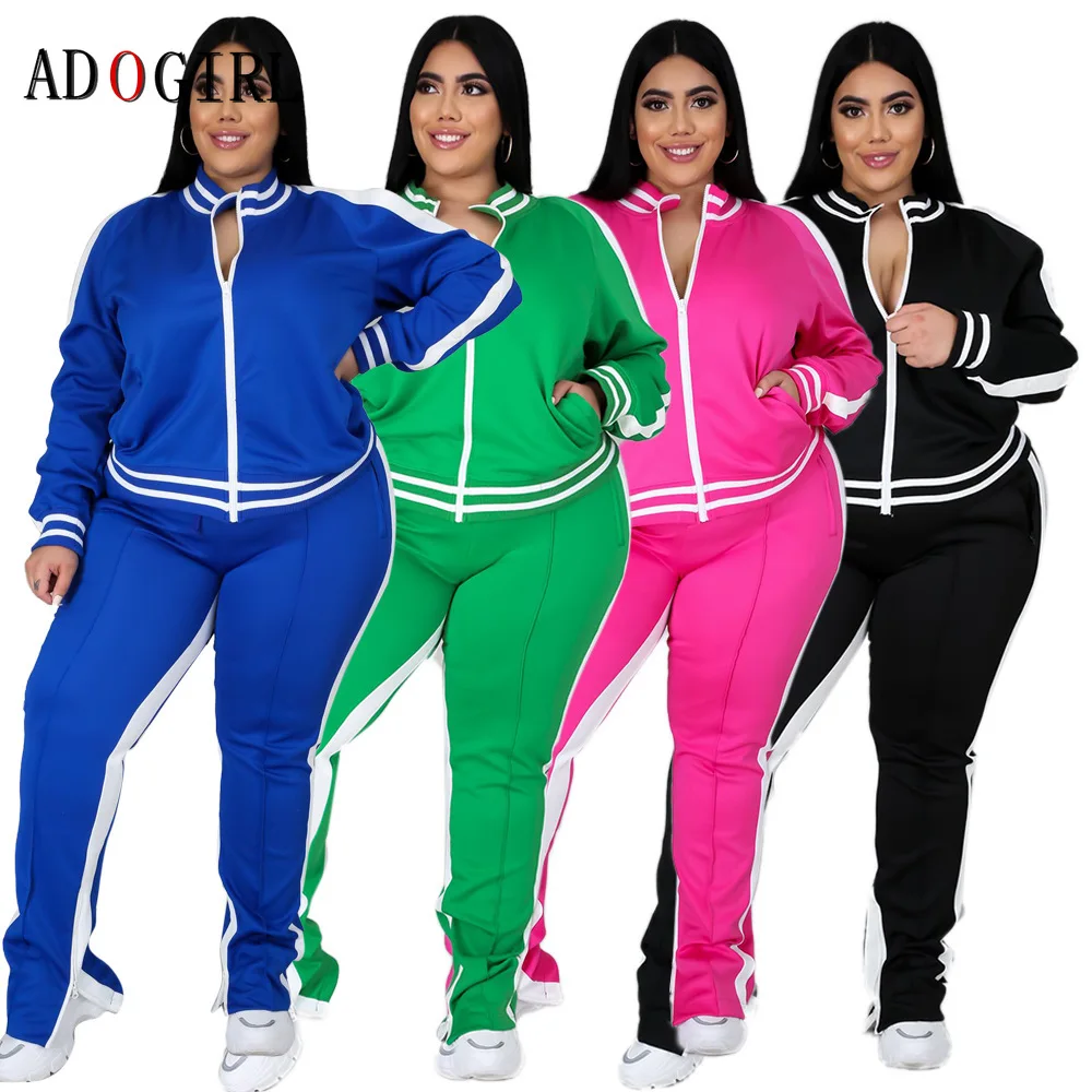 

Adogirl Plus Size 2 Piece Set Women Fashion Tracksuit Casual Long Sleeve + Pants Jogging Femme Matching Sets Sportswear 5XL