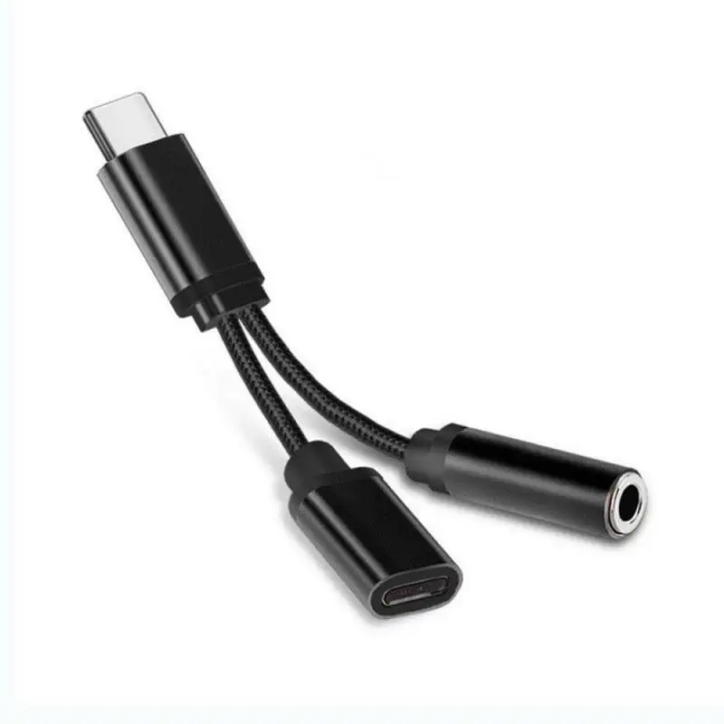 2 в 1 type-C конвертер usb type C кабель для зарядки 3,5 мм аудио наушники адаптер для телефона type-C - Цвет: Black