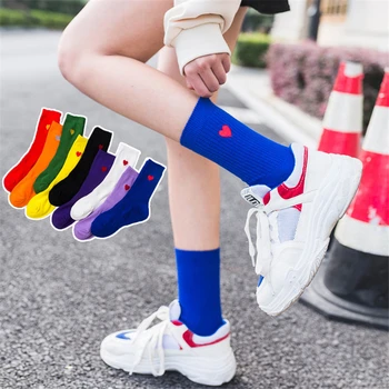 

Socks Women Harajuku embroidery candy color pile funny socks college style Korean street sports pop socket wholesale Hip Hop