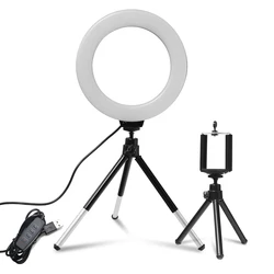 SH 6inch LED Video Light with Tripod Stand Selfie Ring Light Smart Phone Clip For Youtube Live Vlog Makeup Photography Studio