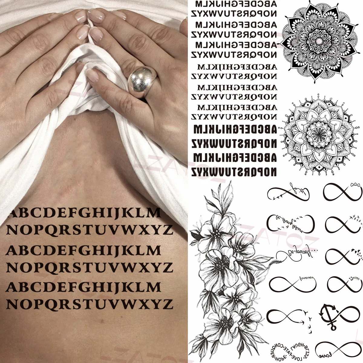 

Alphabet Sexy Chest Temporary Tattoos For Women Adult Mandala Plum Alpha Fake Tattoo Sticker Arm Body Art Drawing Washable Tatoo
