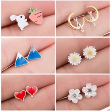 Hfarich корейские серьги для женщин Кролик Сердце Цветок горный серьги в форме Луны гвоздики для детей подарок на год