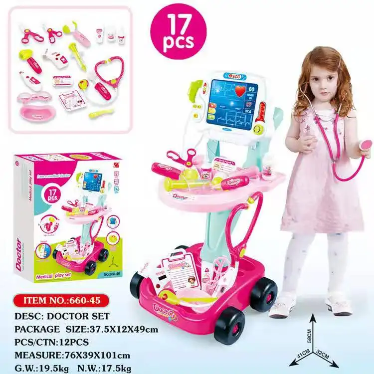 Chritmas17Pcs/набор, Детские ролевые игры, доктор, игрушки для медсестры, медицинский игровой набор для девочек, набор для ролевых игр, обучающая игрушка, набор ЭКГ, трафаретная тележка - Цвет: 17pcs
