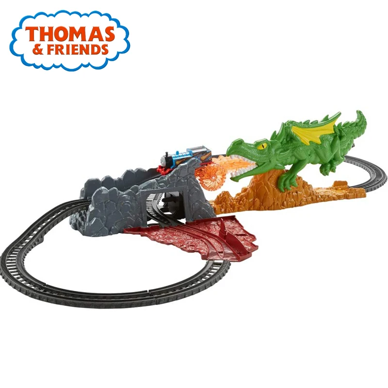 Original Thomas Und Freunde Track Master Drachen Flucht Set FXX66 Kid Spielzeug Dicast Zug Auto Eisenbahn Gebäude Spielset Für Weihnachten