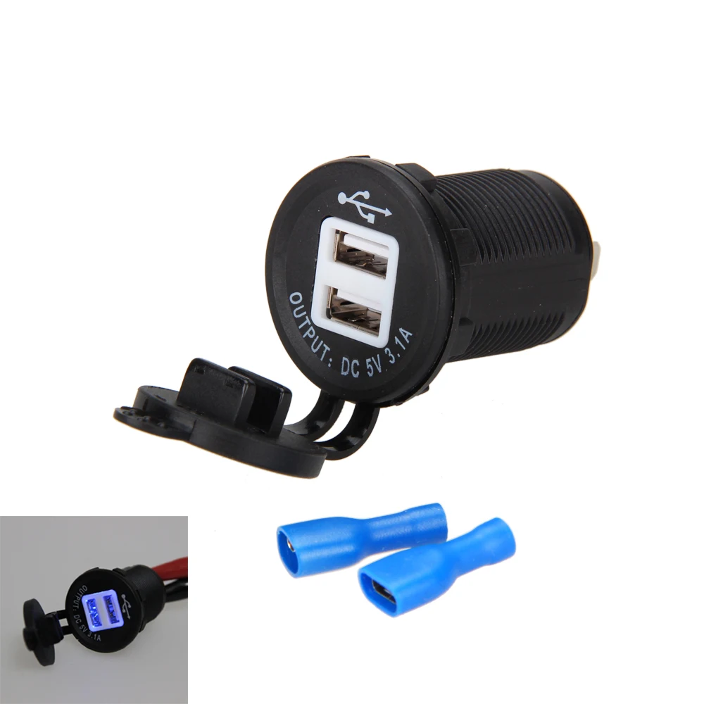 

Dual USB 12V Blue LED Car Motorcycle Charger Adapter Auto Car USB Charger Swtich