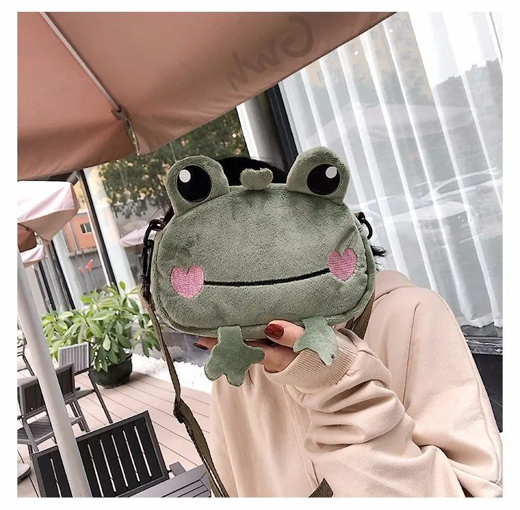 Fur Funny Small Bag Women New Cartoon Frog Messenger Bag Plush Doll Student Cute Girl ShoulderBag