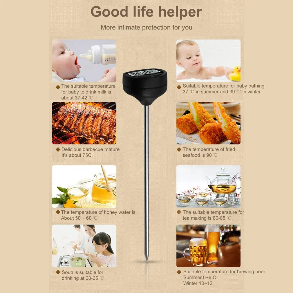 Термометр для еды, Кухонный Термометр для приготовления пищи, цифровой термометр для мгновенного чтения мяса, термометр для барбекю, выпечки молока, порошка, воды
