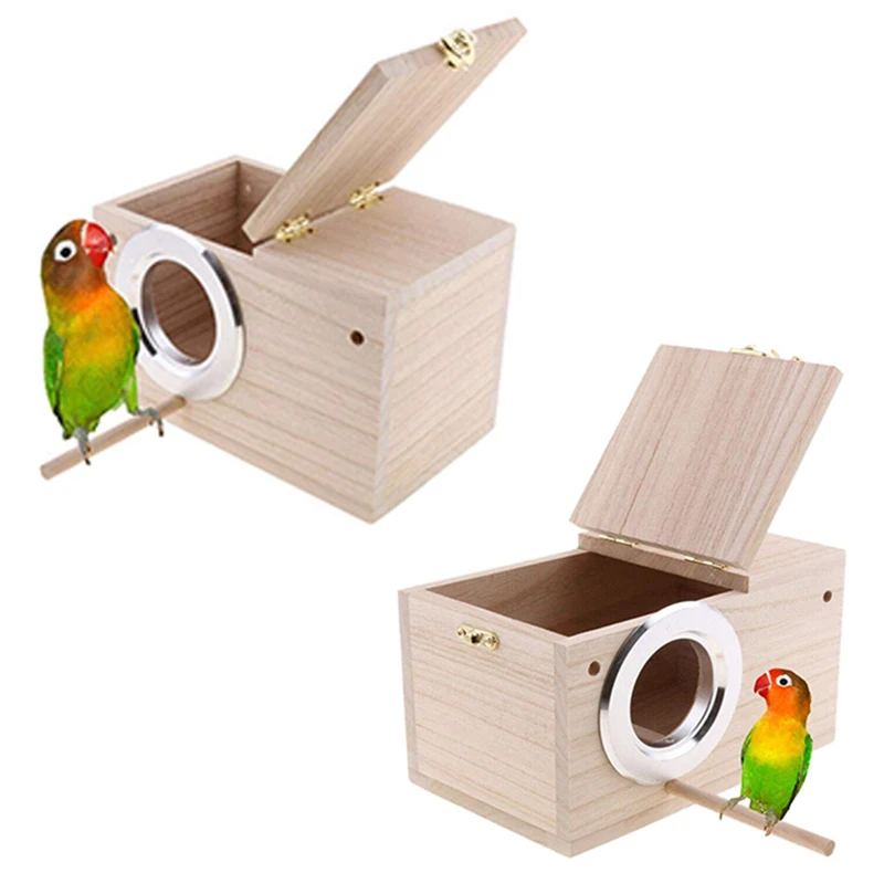 Small Bird Nest Box Wooden House For Parrot Budgies Parakeet Pet Nesting BoxesUS 