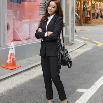 

Alien Kitty New Elegant Office Work Wear Pant Suits OL 2 Piece Sets Solid Blazer Jacket & Trousers Suit For Women Set Femme