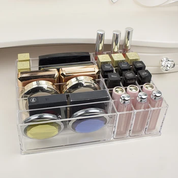 

Clear Acrylic Makeup Organizer Cosmetic Storage Box Makeup Powder Box Desktop Women Lipstick Holder Organizador Maquillaje Small