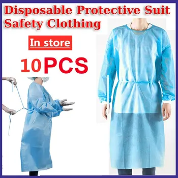 

10pcs Surgical Gown Disposable Bandage Coveralls Dust-proof Isolation Clothes Labour Suit Non-woven Security Protection Clothes