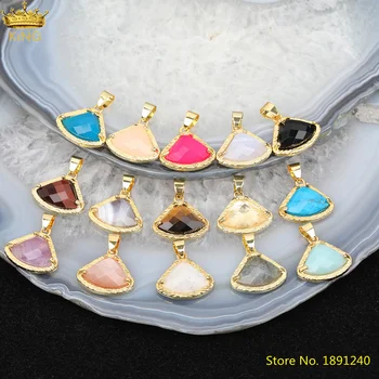 

5Pcs/Lot Natural White Roses Quartz Tiger Eye Stone Fan-Shape Pendant Charms For Necklace DIY Jewelry Accessories HS-89KBAA