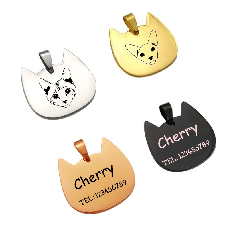 Etiquetas de identificación de gato personalizadas, nombre personalizado + número de teléfono para gatos, accesorios de acero inoxidable, grabado láser, suministros para mascotas, Collar