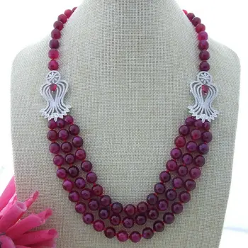 

23''' 3 Strands Round Faceted Red Agate CZ Statement Necklace