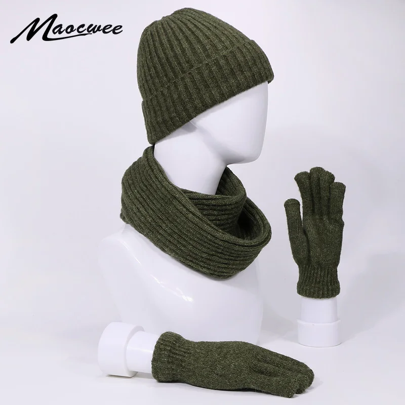 

New 3 Pieces Winter Set Women Men's Hat Scarf&Gloves Set Warm Thicken Winter Inside Contains Heater Hat Scarf Gloves Unisex Female Skullies Beanies