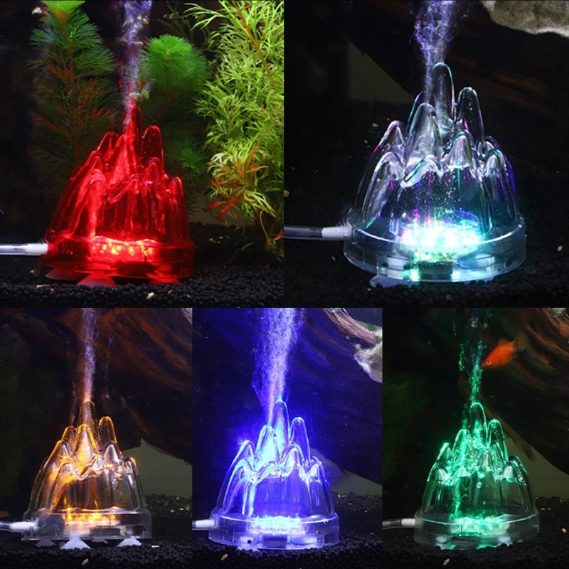 100240v Fish Tank Led Bubbler Light Air Stone Volcano Shape Cover Decorative Lights Aquarium