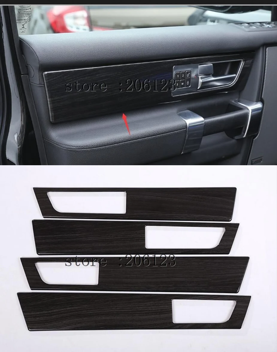 

For Land Rover Discovery 4 LR4 Interior Door Handle Panel Cover Trim ABS Black Wood Grain Newest 4pcs/set