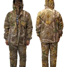 Куртки с подкладкой из плотного флиса+ брюки, заполненные полой хлопковой сосной бионической камуфляжной одежды, подходит для зимы