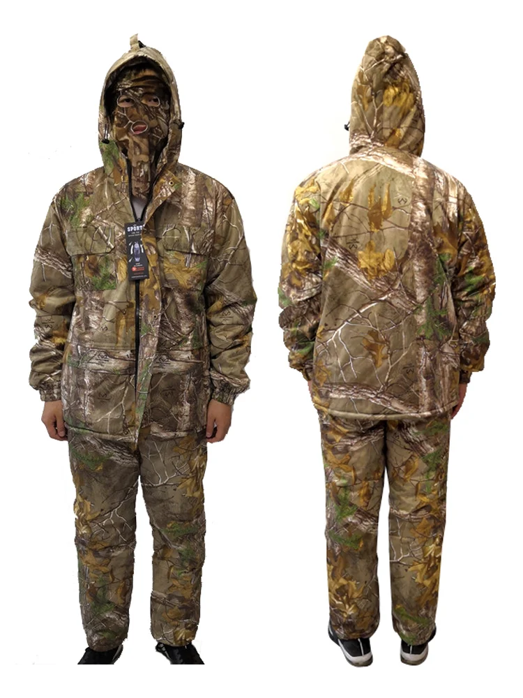 Thick fleece lining Jackets + Trousers filled with hollow cotton Pine tree Bionic Camouflage clothes suit Suitable for Winter | Спорт и