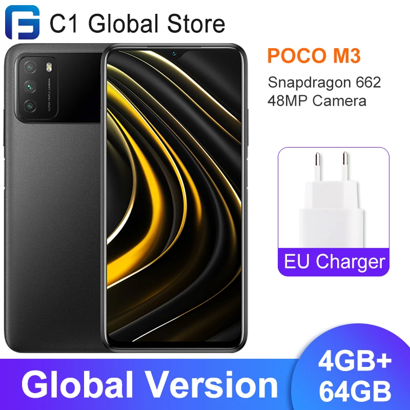  Глобальная версия POCO M3 смартфон 4 Гб Оперативная память 64 Гб Встроенная память Snapdragon 662 Octa Core 6000 мАч Батарея 48MP Камера мобильный телефон…