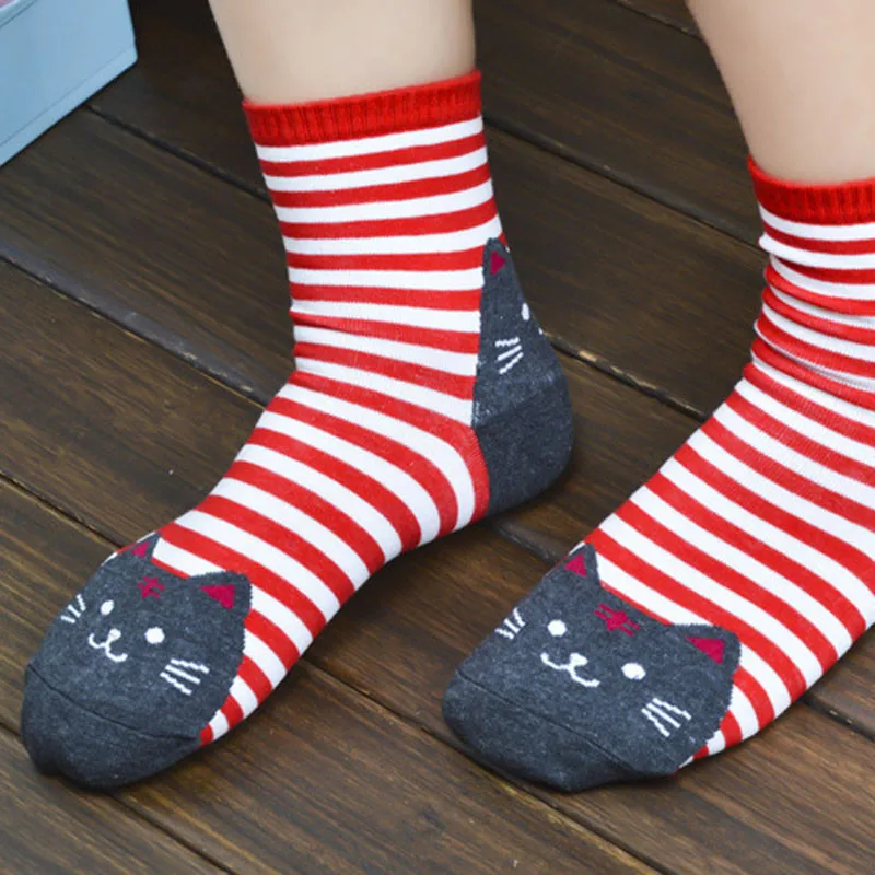 Дизайн, милые Носки с рисунком кота полосатые женские хлопковые носки для пола с рисунком кота, зимние носки с 3D рисунком Прямая поставка, A30830
