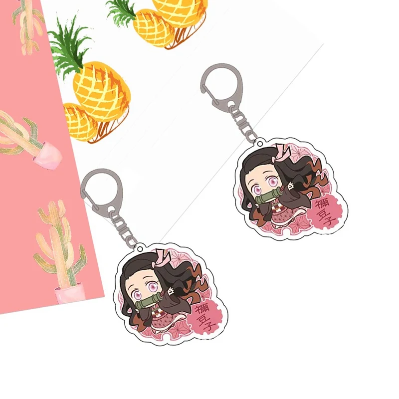 Anime Demon Slayer: Kimetsu No Yaiba Keychain Kamado Nezuko Kimono Kamado Tanjirou Kimono Badge Keyring Fans Jewelry Gift