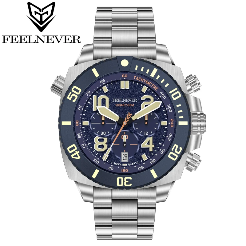 Feelnever Sport Dive Orologio Al Quarzo Per Uomo Acciaio Inossidabile 316L Zaffiro Quadrante Grande Orologi Da Uomo 500M Orologio Impermeabile Reloj H