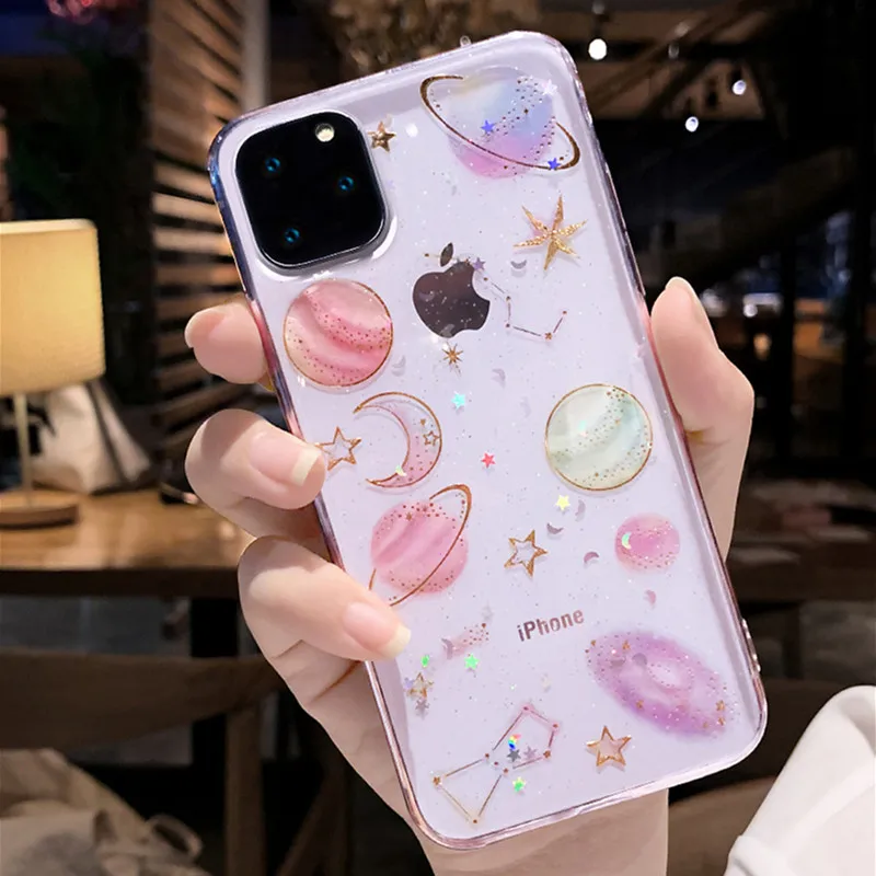 Блестящий чехол для телефона с космической планетой iphone 11 xs max X XR 6S 7 8 Plus