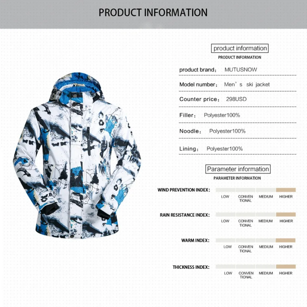 Men's Ski Tops Winter ski suit Hiking Jackets Men coat cold and windproof moisture-proof warm  #3d06 (19)
