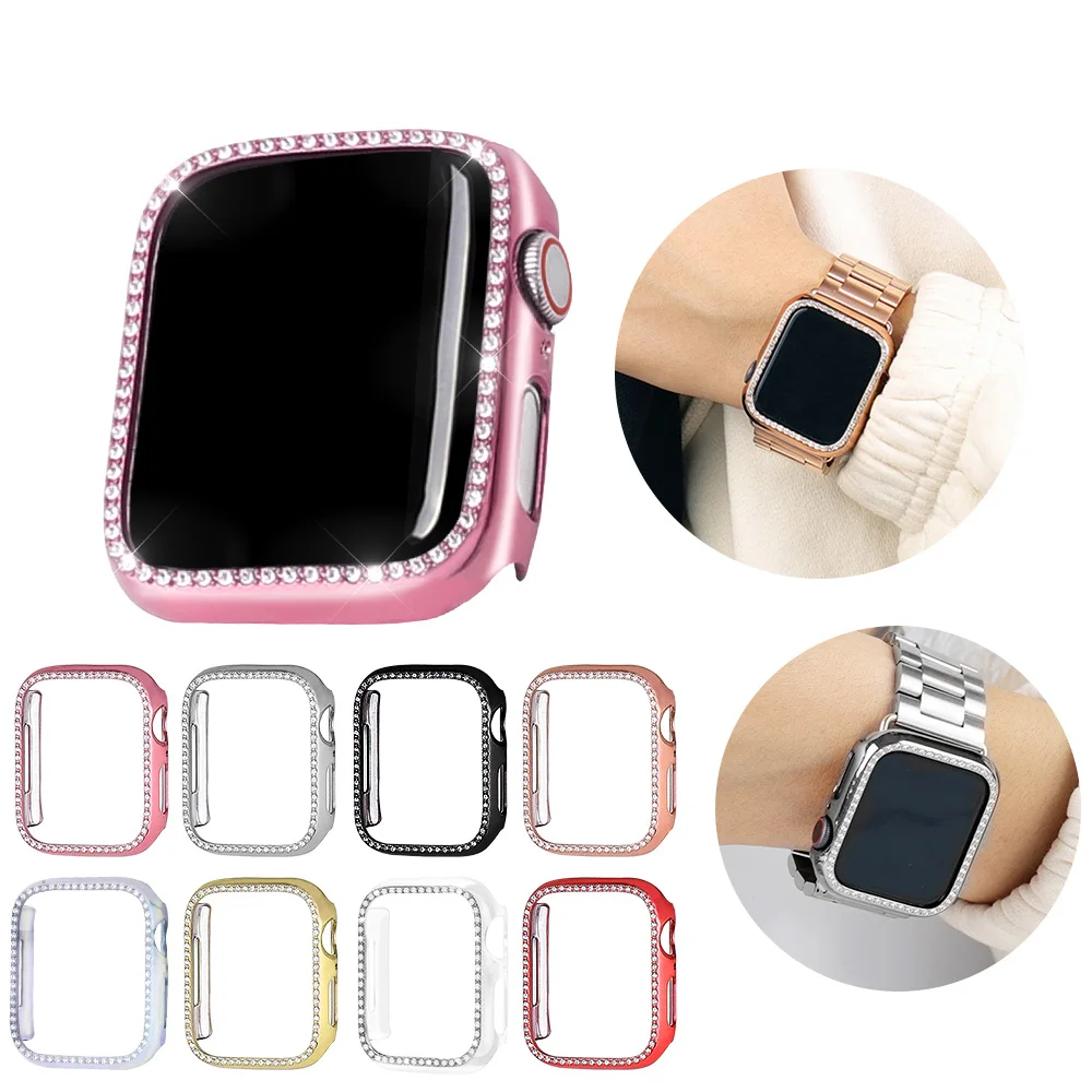 Diamond case cover For Apple watch band 7 6 5 4 3 2 1 44mm 40mm 42mm 38mm iwatch Crystal protective bumper | Наручные часы
