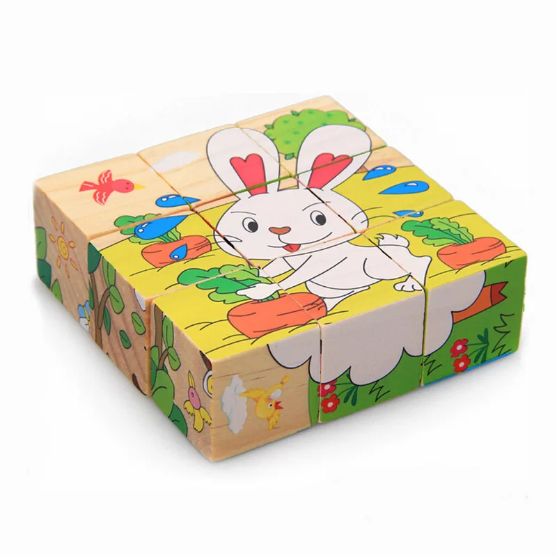 Wooden Animal Puzzle Kids Toys 6 Sides Wisdom Jigsaw Early Education Learning Toys Tangram Children Game 9pcs Single 3D Puzzle 11
