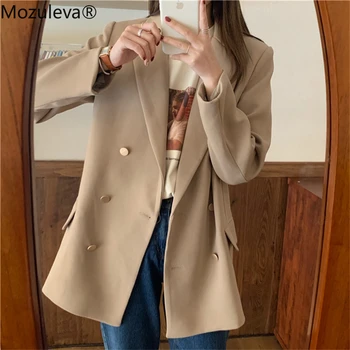 

BornSraNotched Collar Double-breasted Women Suit Jackets Long Sleeve Pockets Casual Female Blazers Ladies Outwear 2020 Spring