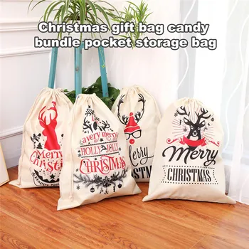 

Newest Big Size Merry Christmas Linen Gift Bag 2020 Santa Claus Sacks Drawstring Candy Bag New Year Xmas Home Decor Gift Bag